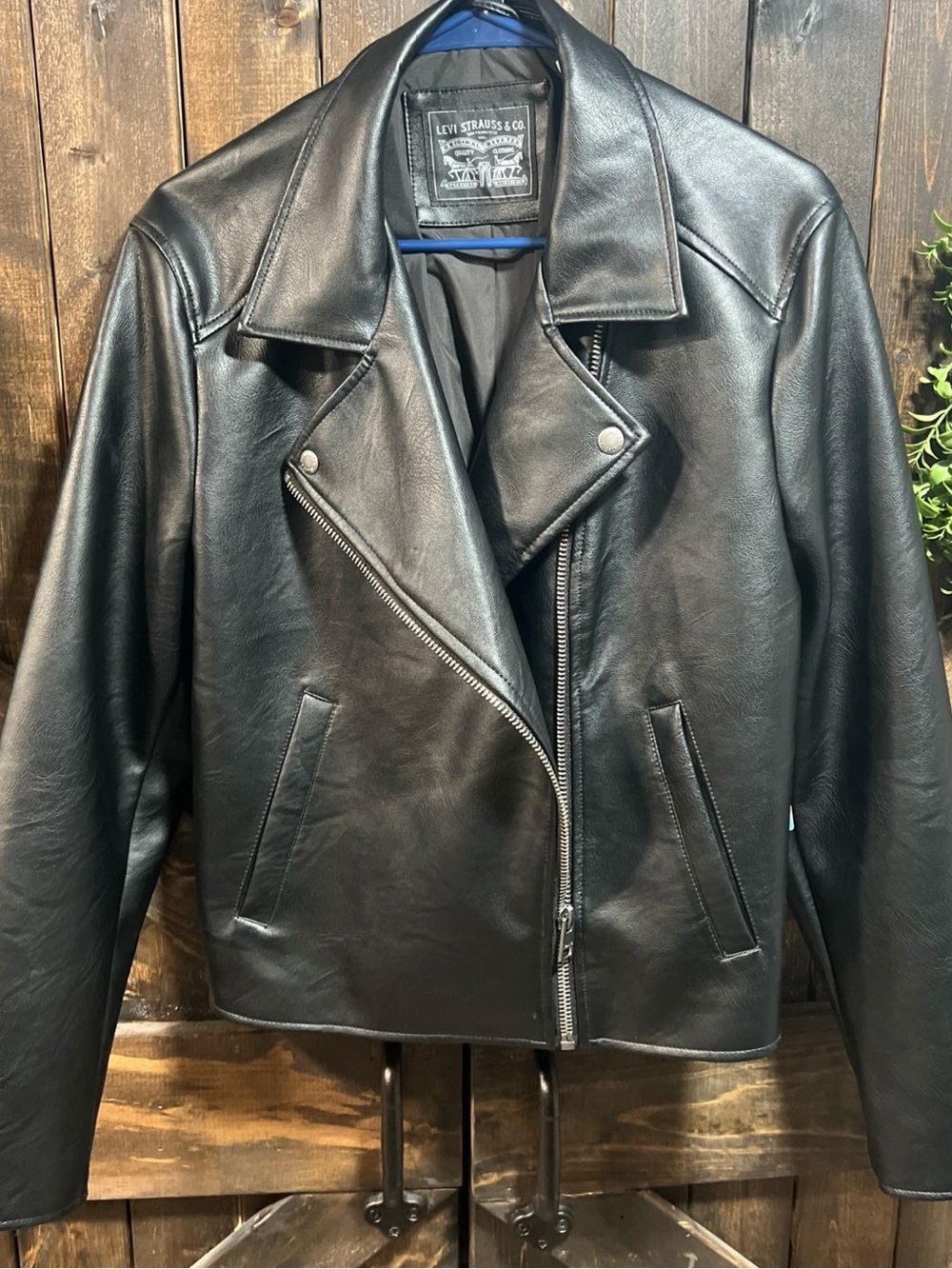 Levi's Faux Leather Motorcycle Jacket Womens Large Black Lined Asymmetrical Zip